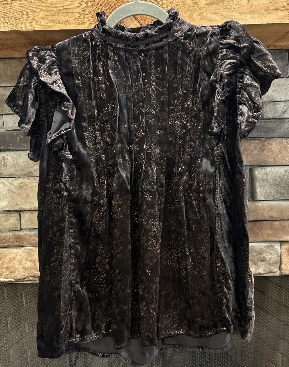 Women’s VICTORIA DUNN Velour Floral Ruffled Shirt Blouse Size S *A4